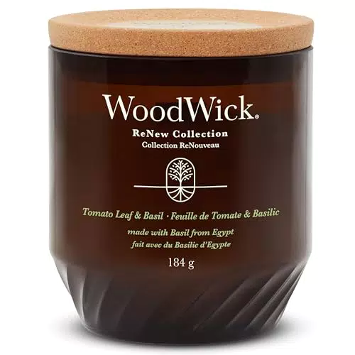 WoodWick Candela profumata ReNew con stoppino scoppiettante - Tomato Leaf & Basil