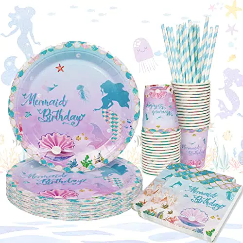 YEJIKJ Set di Stoviglie per Feste a Tema Sirena per Compleanno