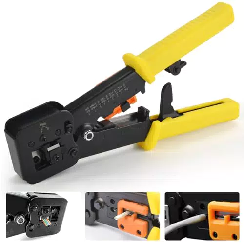 ADERTOS Pinza a Crimpare RJ45 Pinza di Rete Pinza Professionale per Connettori di Rete Strumento di Rete per Connettori di Rete RJ10 RJ11 RJ12 CAT5 CAT5e CAt6 CAt7 Tagliacavi Spellafili