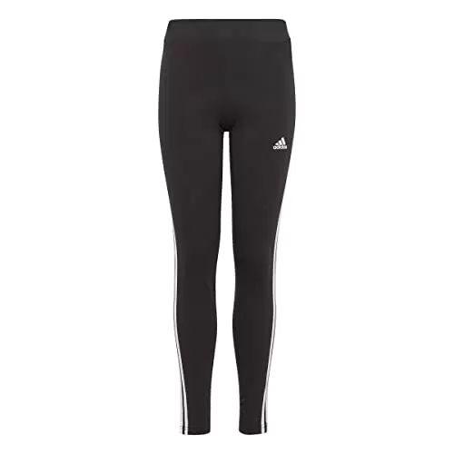 adidas Bambina Essentials 3-Stripes Cotton Tights, Black / White