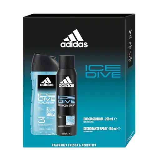 Adidas, Confezione Regalo Uomo Ice Dive Deodorante Spray 150 ml + Gel Doccia Bagnoschiuma 250 ml