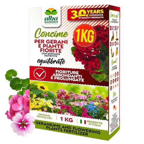 Albagarden - Concime Per Gerani E Piante Fiorite - 1 KG - Fertilizzante Per Abbondanti Fioriture In Vaso E Piena Terra x 1 kg