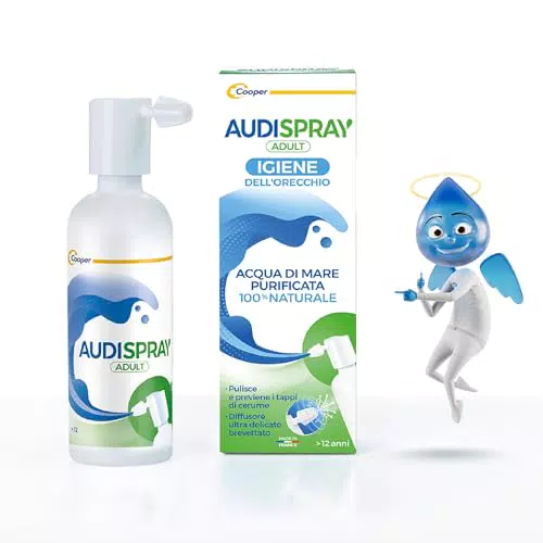 Audispray Adult - Regolare Igiene dell’Orecchio - Acqua di Mare Depurata - Previene i Tappi di Cerume - Applicatore Brevettato - Flacone Spray 50 M