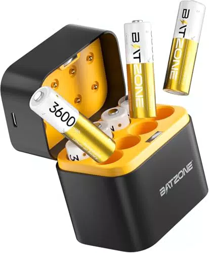 BATZONE 8PCS 1, 5V AA Lithium Batterie Ricaricabili con Caricabatterie 8 Slot