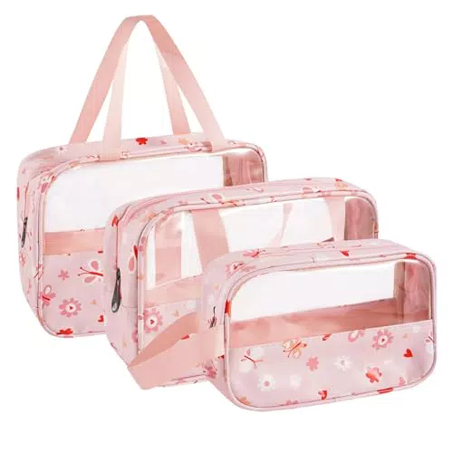 Beauty Case da Viaggio Donna 3 Pezzi Pochette Trasparente Borsa da Trucco Pochette Trucchi Trousse Borsa da Trucc Astuccio da Toilette Piccola