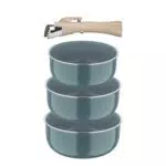 BERGNER CLICK&COOK - Set 4 pezzi pentole in alluminio pressato riciclato con manico staccabile - Rivestimento PPG Fusion - Verde - Compatibile con l'induzione