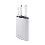 BERGNER NATURALLY - Set di 4 Coltelli in Acciaio Inossidabile - Include Ceppo - Finitura Opaca Lucida - Manici in TPR Bianco con 3 Rivetti - Design Sicuro ed Elegante