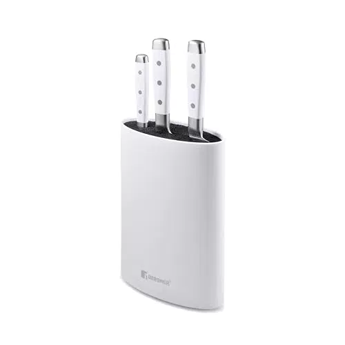 BERGNER NATURALLY - Set di 4 Coltelli in Acciaio Inossidabile - Include Ceppo - Finitura Opaca Lucida - Manici in TPR Bianco con 3 Rivetti - Design Sicuro ed Elegante