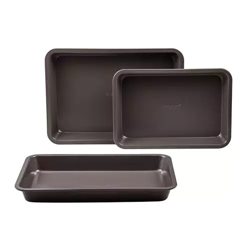 BERGNER - Set di 3 Vassoi per forno - Fontane rettangolari per forno a estrema resistenza - Realizzati in acciaio antiaderente - Adatto per forno e lavastoviglie