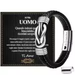 BOCHOI San Valentino per Lui Bracciale In Pelle Nera Regali Fidanzato Regalo Anniversario per Lui Idee per il Compleanno del Marito Gioielli di Natale Regali di Nozze
