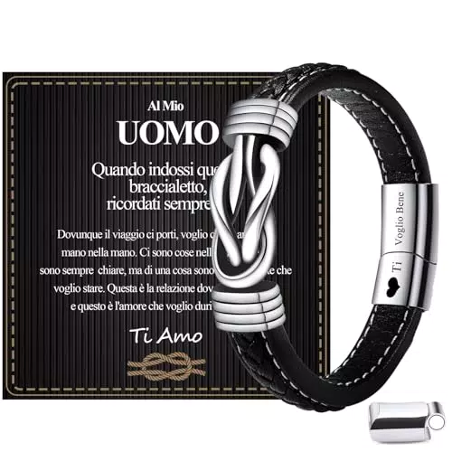 BOCHOI San Valentino per Lui Bracciale In Pelle Nera Regali Fidanzato Regalo Anniversario per Lui Idee per il Compleanno del Marito Gioielli di Natale Regali di Nozze
