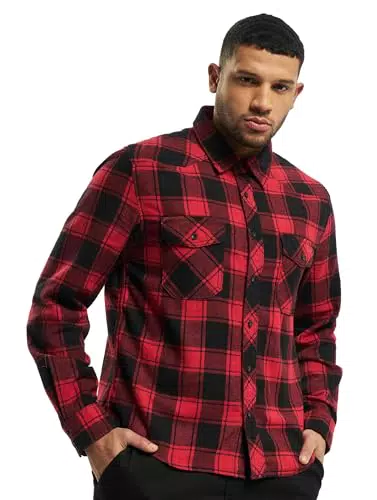 Brandit Check Shirt Long Sleeve, Uomo, Red/Black