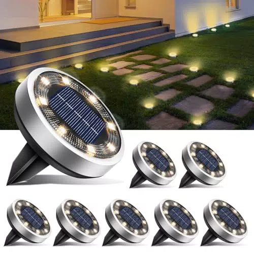 btfarm 8 Pezzi Luci Solari da Giardino, 8 LED Faretti Sepolta Solari a Led da Esterno