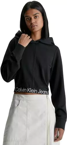 Calvin Klein Jeans Donna Felpa con Cappuccio, Nero, 3X