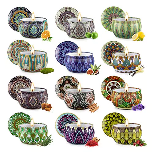 Candele Profumate Confezione da 12 Regalo Set per Donne Candele di Soia per la Casa Profumata Regalo per Lei Compleanno Anniversario Festa Della Mamma Aromaterapia Yoga Bagno Fino a 240 Ore