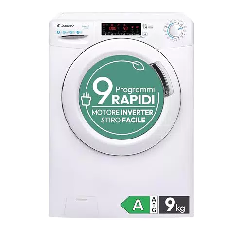 Candy Smart Lavatrice 9kg, Motore Inverter, carica frontale Classe A