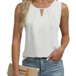 Canotta Donna Estiva Elegante Scollo a V Rotondo e Sexy Senza Maniche Maglietta Top Chiffon Donna Canottiera Bianco