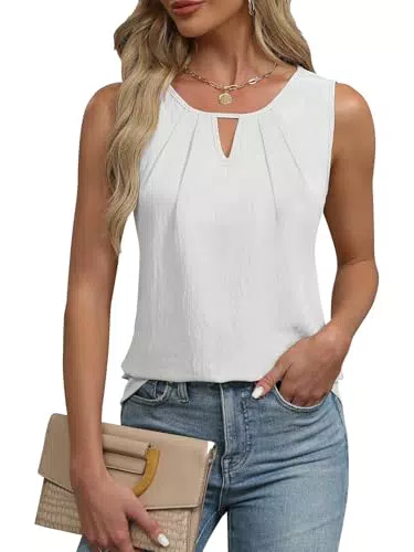 Canotta Donna Estiva Elegante Scollo a V Rotondo e Sexy Senza Maniche Maglietta Top Chiffon Donna Canottiera Bianco