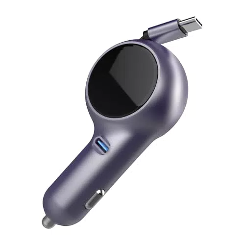 Caricatore Auto Retrattile, Caricabatterie Auto 2 in 1 60W
