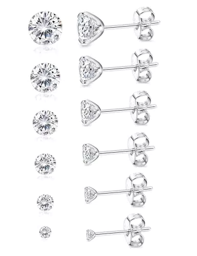 CASSIECA 925 - Orecchini in argento Sterling 6 paia di orecchini per donna uomo con zircone regalo