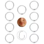 CASSIECA 9pcs 16G Piercing Naso Anello Septum Nostril Piercing Cerchio Clicker 316L Acciaio Chirurgico Labbro Anelli Argento Cartilagine Orecchini Segmento Helix Trago Conch Piercing 10mm