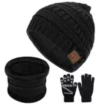 CestMall Cappello a cuffia Bluetooth V5.0, 3 in 1 Cappello Musicale Bluetooth Set con Guanti e Sciarpa Antiscivolo