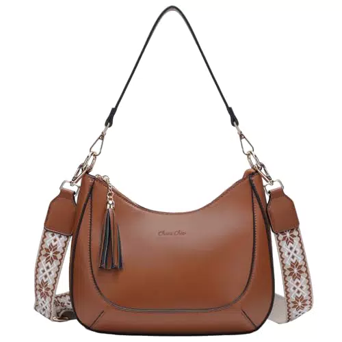 Chase Chic Borsa a tracolla per donne, Piccola borsa a tracolla in ecopelle per signore Borse a mezzaluna con tracolla staccabile Marrone