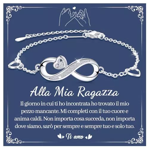 CheersLife Regalo per Fidanzata Bracciale Donna Argento 925 Braccialetto Infinito Bracciali Cuore Donna Gioielli Regalo Natale Compleanno San Valentino per Lei Fidanzata Compagna Ragazza Bracciali