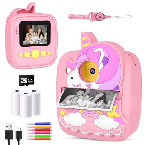 CHRERNA Fotocamera Istantanea da 48MP Schermo per fotocamera per bambini con carta da stampa e Video HD 1080P