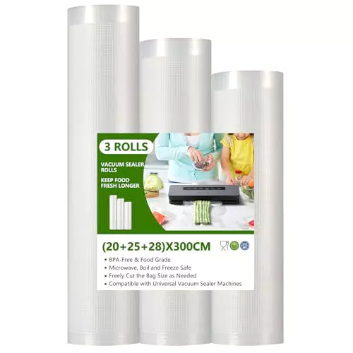 Diboniur Sacchetti Sottovuoto per Alimenti, 3 Rotoli Buste Sottovuoto Alimenti 20/25/28x300cm
