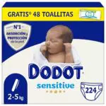 Dodot Pannolini per bambini Sensitive taglia 1, 224 pannolini + 1 confezione da 40 salviettine gratis Aqua Plastic Free