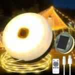 EccoCove Luci Solari Esterno Campeggio - 132LED 10M Luce da Campeggio Avvolgibile 8 Modalità Impermeabile Catena Luminosa Esterno Solare con Telecomando Luci Solari per Giardino Campeggio Tenda