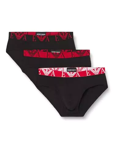 Emporio Armani Bold Monogram 3-Pack Brief Briefs, Nero/Nero/Nero