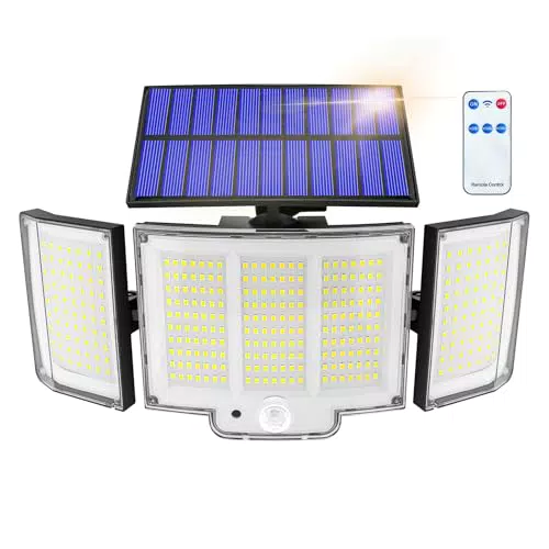 Faretto LED Da Esterno Solare 348LED Faro Led Esterno Con Pannello Solare Con Accumulatore 2000LM 270° Luci Solari Da Giardino 3 Modalità Faretti Solari a LED Da Esterno Lampione