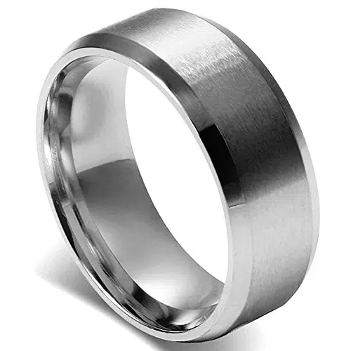 Flongo 8mm Anello Acciaio Inossidabile Lucidato, Anello Uomo Rotondo Liscio Colore Argento/Oro/RosaOro/Nero