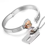 Flongo Bracciale Collana da Coppia 2 Pezzi Acciaio Inossidabile Cuore Chiave San Valentino Regalo