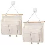 Generico 2 Borse di Stoccaggio Beige da Parete Con Ganci Adesivi - Tessuto Lino/Cotone per Bagno