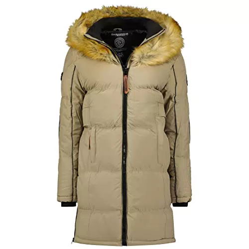 Geographical Norway Beautiful Lady - Donna Autunno Inverno Caldo Medio Spessore Parka - Cappotto Fine Pelliccia Cappuccio - Giacca Antivento Lungo - Abito Ideale Donne