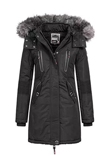Geographical Norway - Giacca invernale da donna Coracle/Coraly XL con cappuccio in pelliccia Nero II X