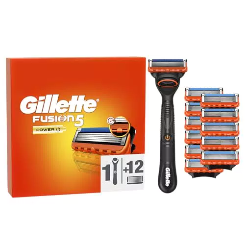 Gillette Fusion 5 Power Rasoio Barba, 1 Rasoio Gillette + 12 Lamette Di Ricambio