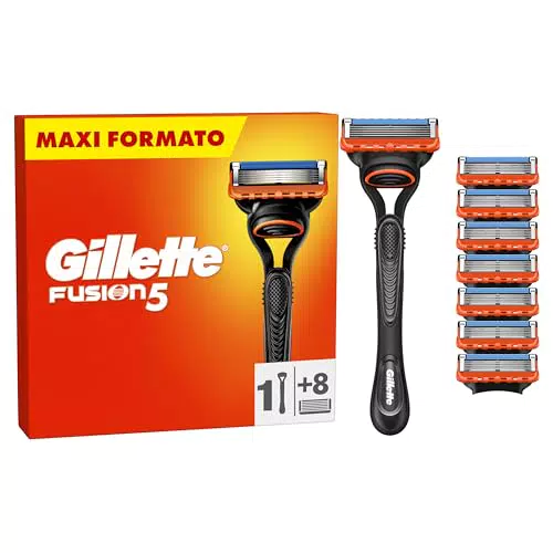 Gillette Fusion5 Rasoio Barba, 1 Rasoio Gillette + 8 Lametta Di Ricambio