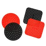 Glodui - Nuovo set da 2 tappetini riutilizzabili in silicone antiaderente FDA alta qualità per friggitrice ad aria - resistenti al calore - Nero/Rosso in forma Quadrata o Rotonda
