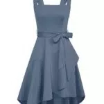 GRACE KARIN Abiti con Colletto Quadrato Abiti Casual Eleganti Abiti al Ginocchio Blu Grigio