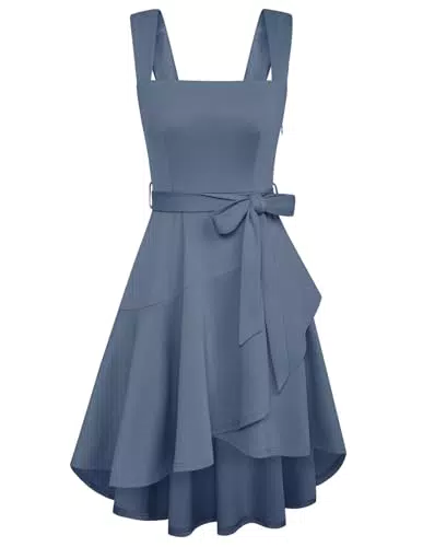 GRACE KARIN Abiti con Colletto Quadrato Abiti Casual Eleganti Abiti al Ginocchio Blu Grigio