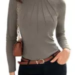 GRACE KARIN Donna Maglione a Collo Alto Mezza Zip Maniche Raglan Tessuto Strutturato Pullover Elasticizzato