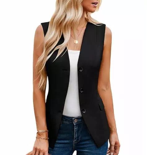 GRACE KARIN Gilet da donna senza maniche monopetto elegante top 2024 scollo a V gilet con tasche spacco posteriore