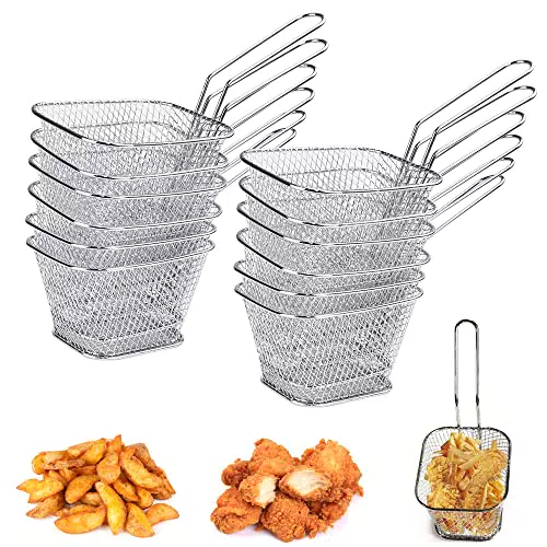 HAOMEEDUO 12 Cestini per Patatine Fritte Mini Cestino Patatine Acciaio Inossidabile Mini Contenitore per Patatine Croccanti Cestini per Snack Fritti per Patatine Fritte Gamberetti Anelli di Cipolla