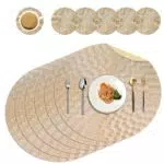 HEKOBAG 6 Pezzi Tovagliette Rotonde Lavabili 38cm Tovagliette Colazione Rotonde con 6 Sottobicchieri Plastica 10cm Tovagliette Tonde Oro