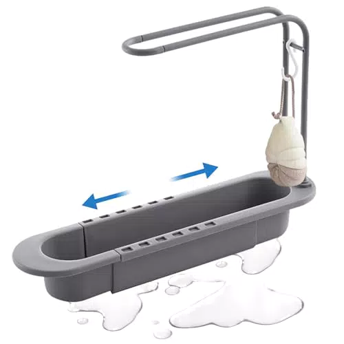 HEKOBAG Supporto Lavello Telescopico Scaffale per Lavello Telescopico con Portasciugamani Porta Spugne Lavello Cucina per Conservazione Spugna e Sapone per Cucina e Bagno
