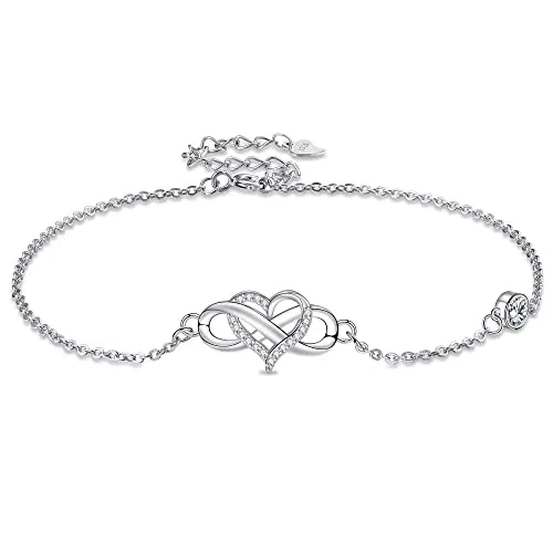 J.MUEN Cavigliera Donna Argento 925 Regolabili Cavigliera Infinito Donna con Scatola Regalo 26cm